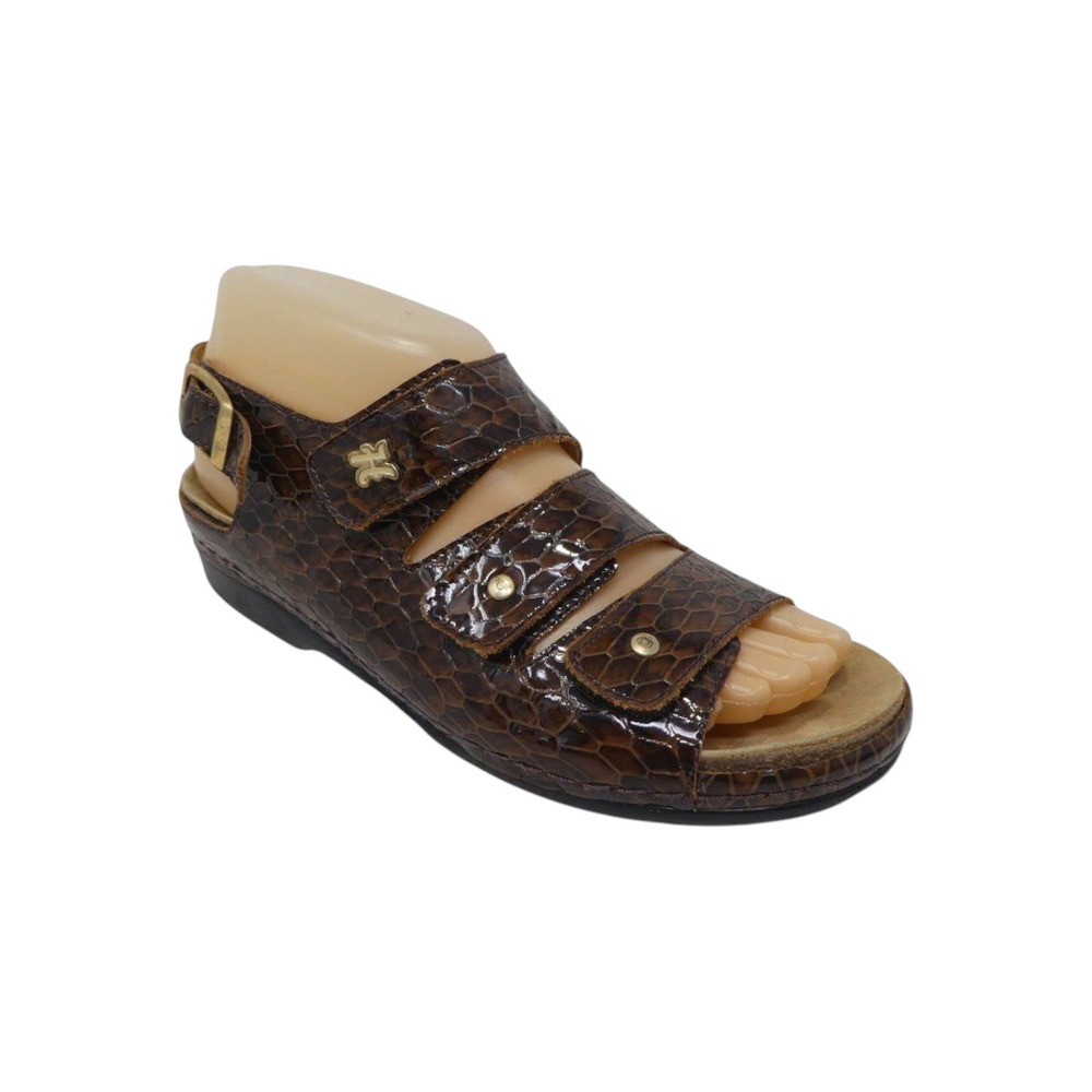 Helle Comfort Thandie Sandals Womens EU 38 US 8 Brown Snake Embossed Slingback